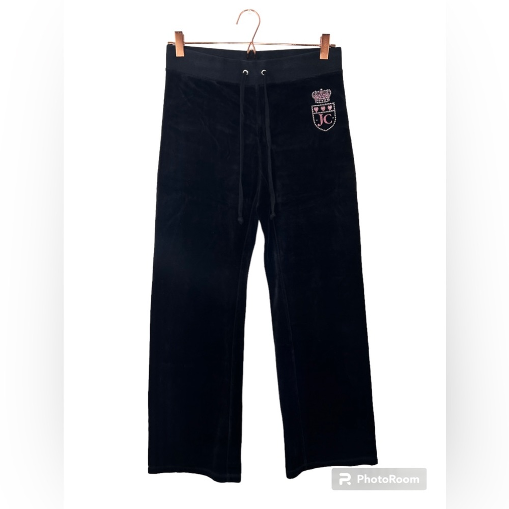 JUICY COUTURE 90’s Black Velour Rhinestone Logo Pull On Track Pants
